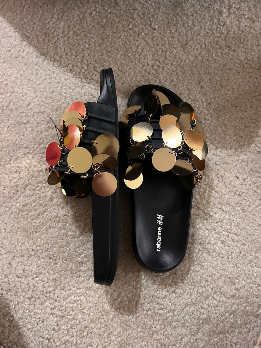 Paco Rabanne x H&M HM Sequin Disc Pool Slides Slippers Black - Picture 3 of 5
